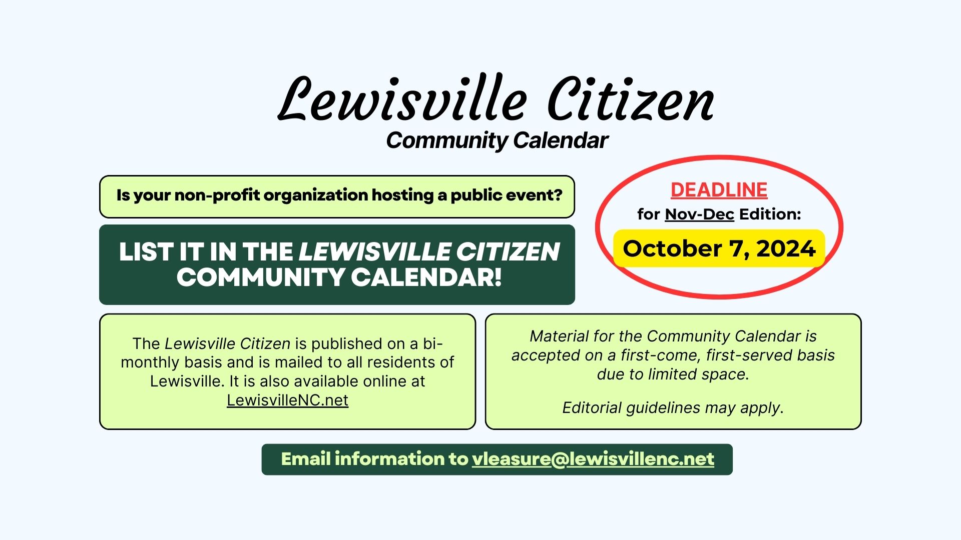 Lewisville Citizen Community Calendar Upcoming Deadline