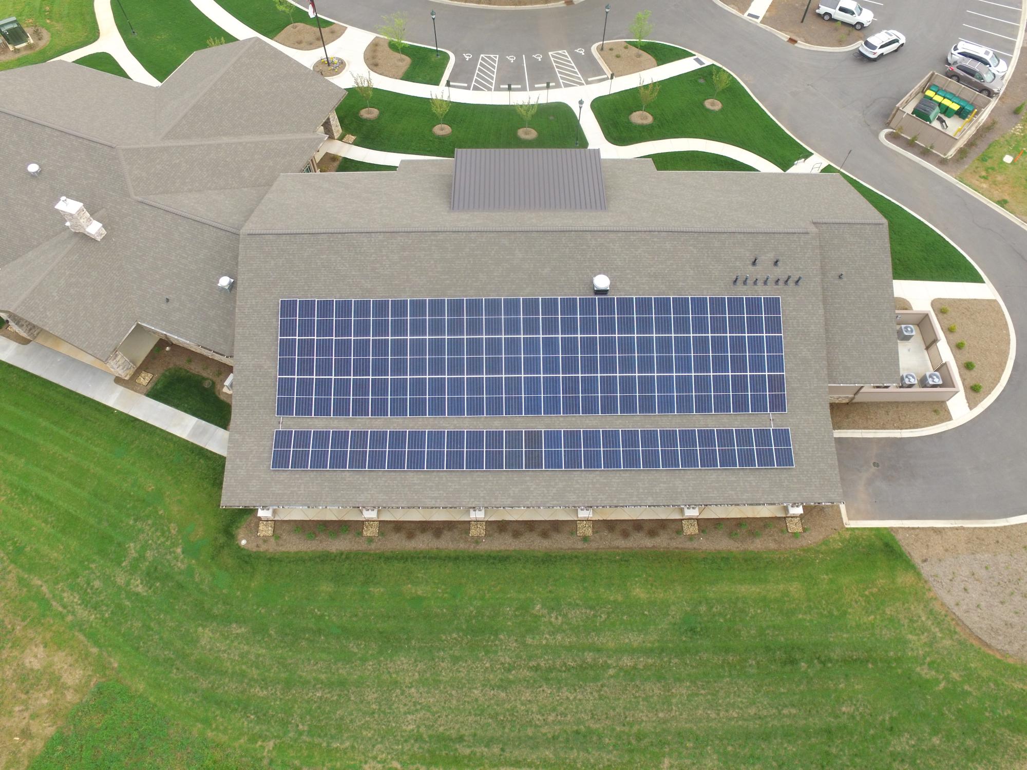 Aerial view of solar panels on MAWCC