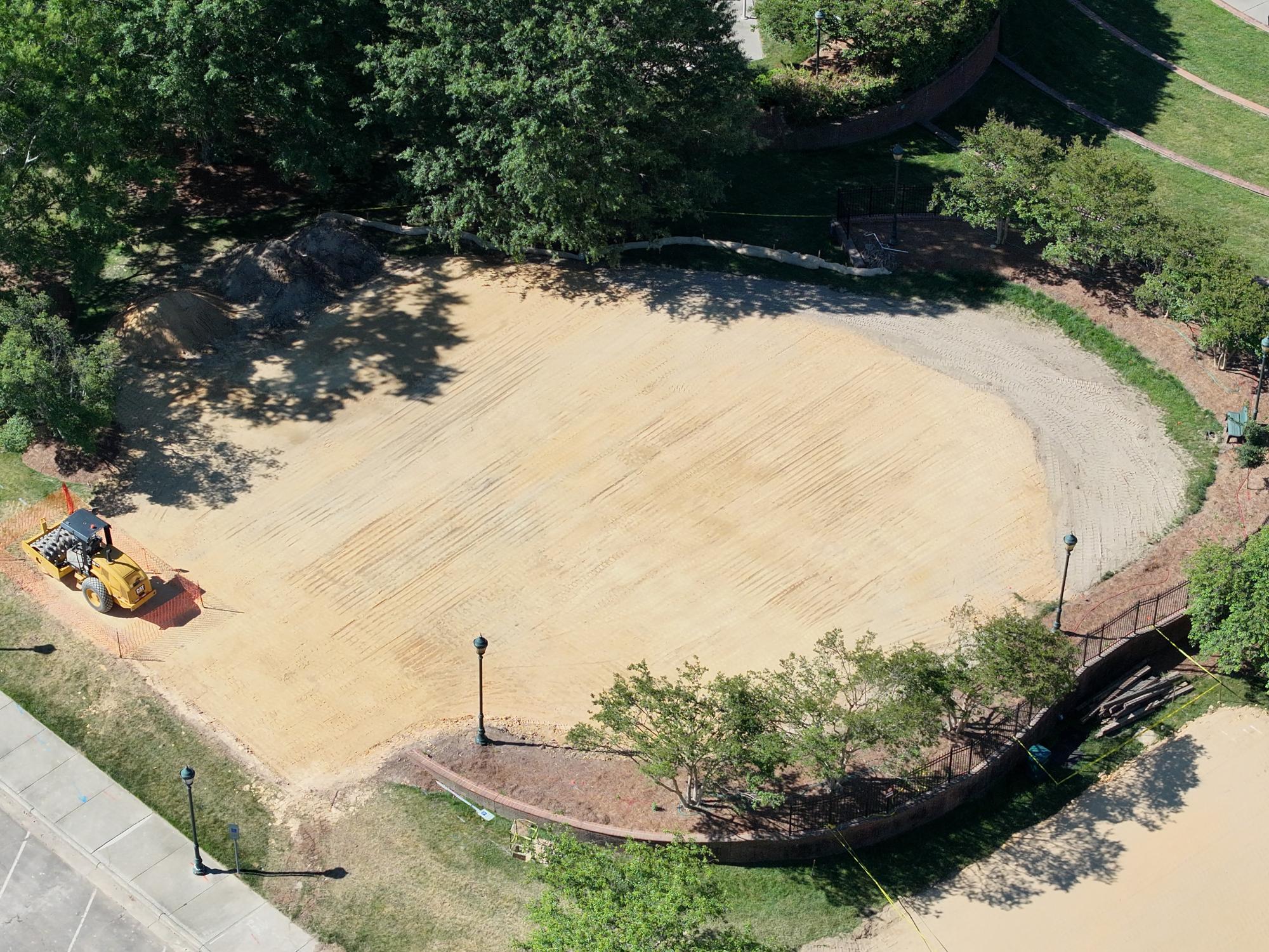 Aerial image of a clearing in Shallowford Square where the playground will be installed. Courtesy of the Lewisville Fire Department.