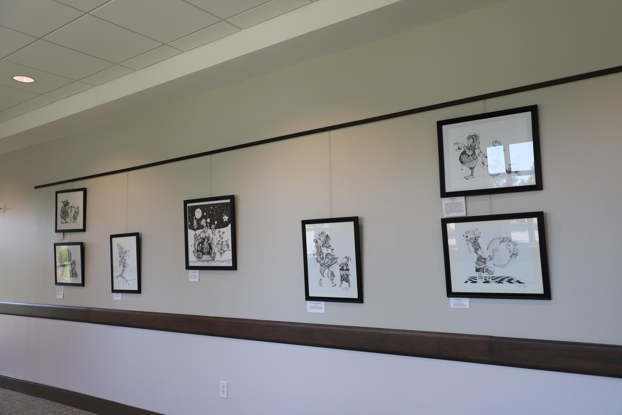 Black and white ink work displays