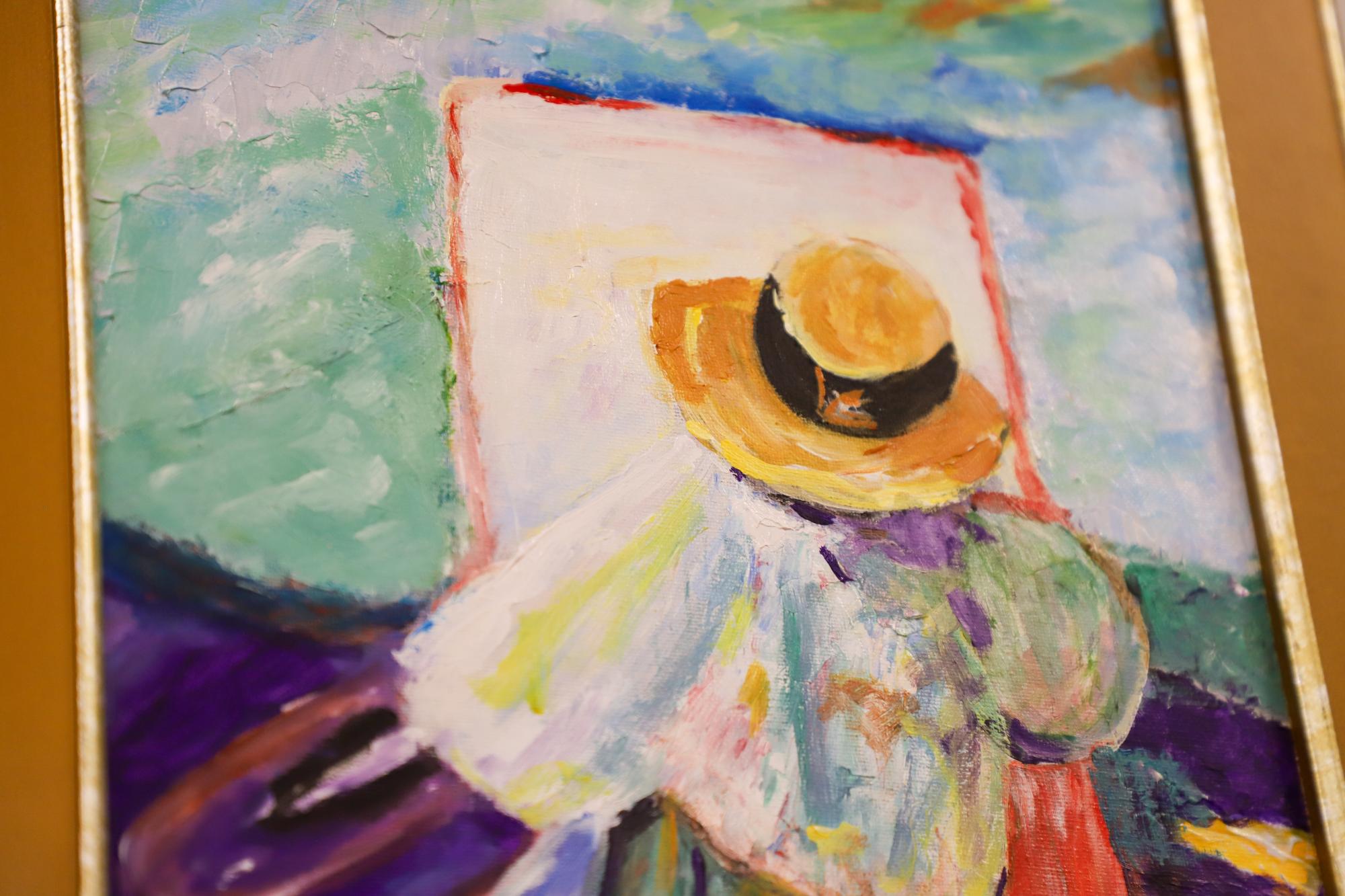 Painting of a woman wearing a yellow hat
