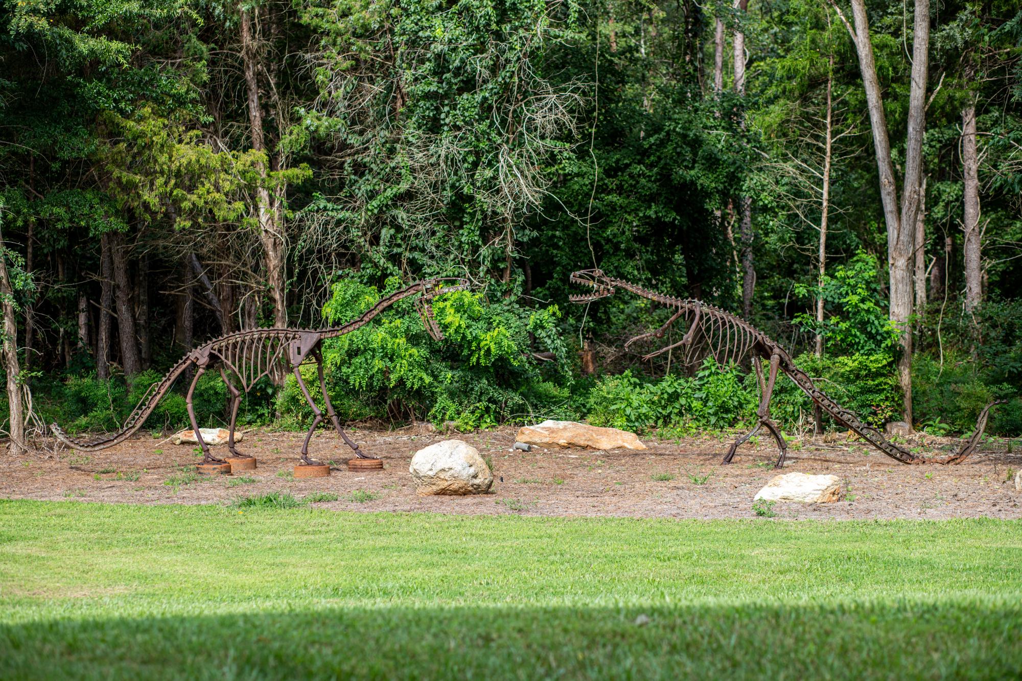 Metal dinosaur sculptures at Jack Warren Park