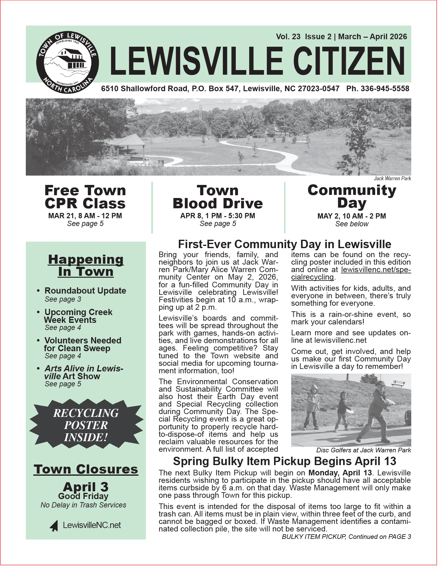 Lewisville Citizen Vol. 23 Issue 2 Cover