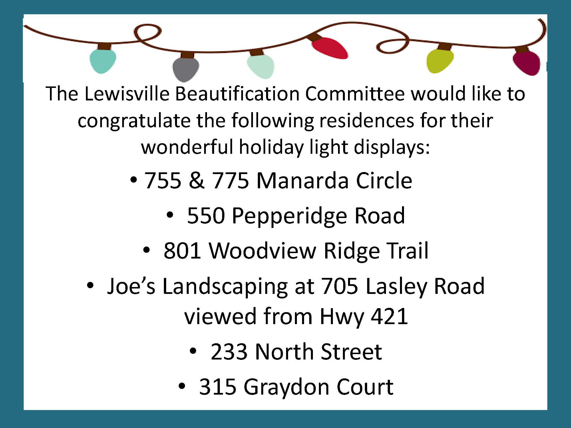 LBC Announces Holiday Lights Town of Lewisville, NC