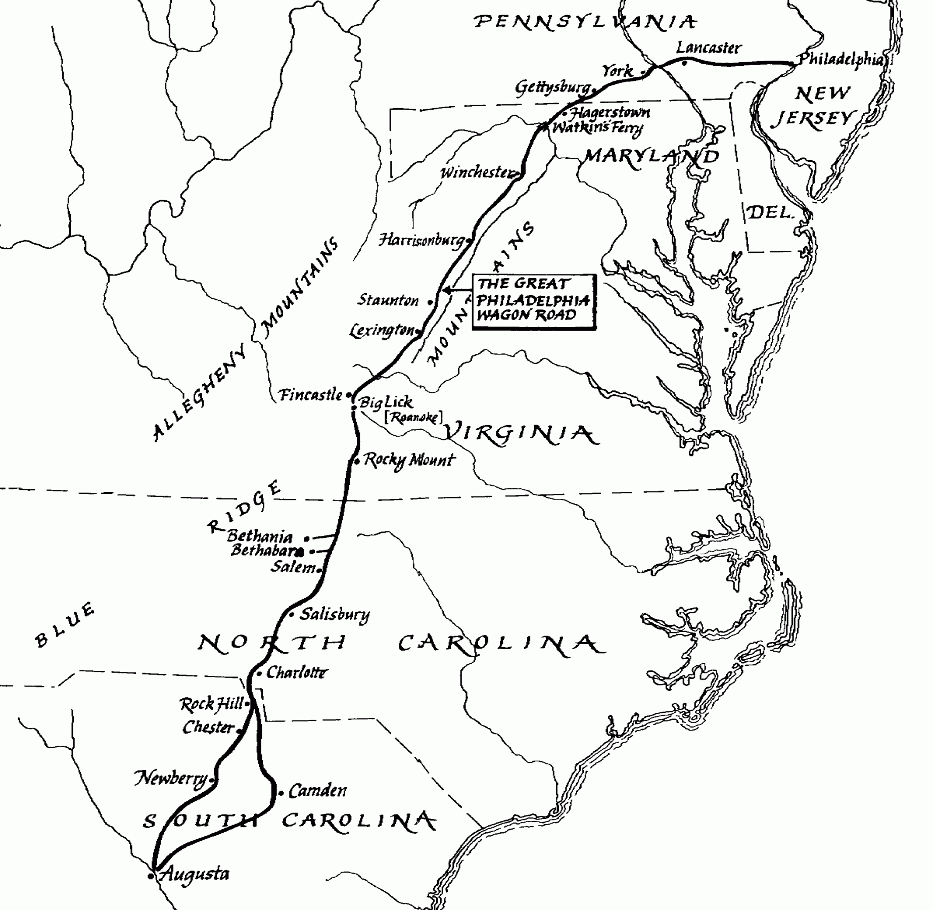 Map of the Great Wagon Road