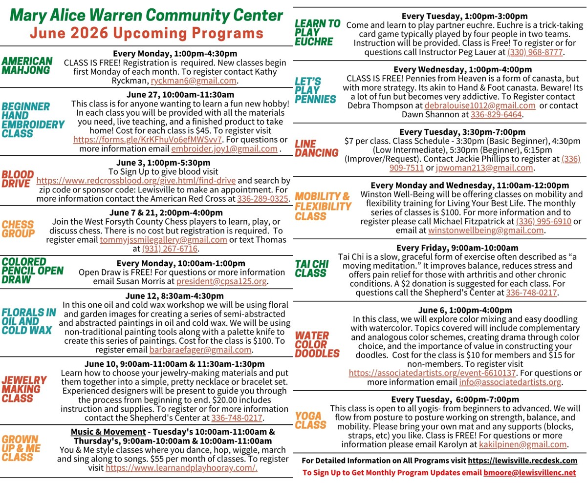 June 2026 Classes & Programs