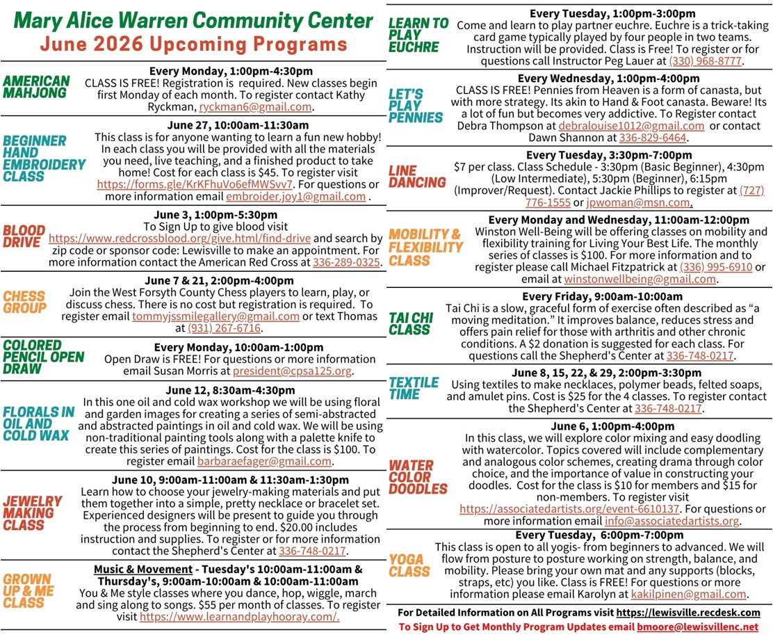 June 2026 Classes & Programs