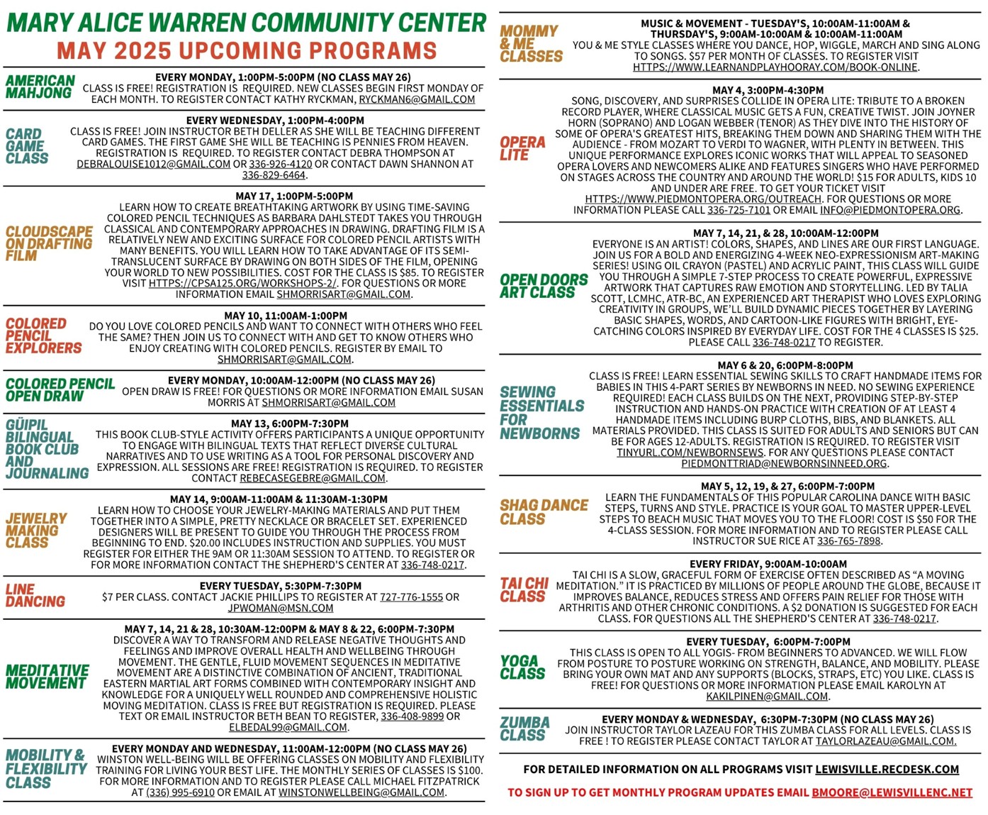 May 2025 Programs and Classes